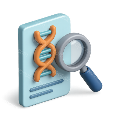 Stylized 3D DNA Icon with Magnifying Glass