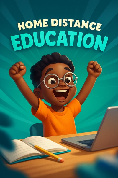 Excited School Boy Embracing Home Education