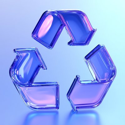 Stylized 3D Glass Recycling Symbol in Vibrant Colors