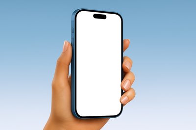 Blue Smartphone Held in a Stylish Hand with Manicure