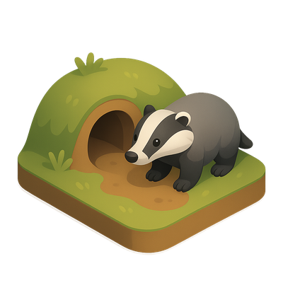 Cute Cartoon Badger Emerging from Den