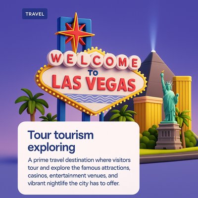 3D Illustration of Las Vegas Travel Destination with Iconic Attractions