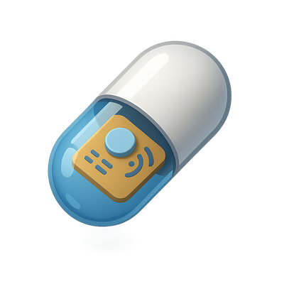3D Swallowable Sensor Capsule Icon in Isometric View