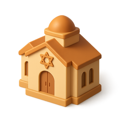 3D Isometric Synagogue Icon with Transparent Background