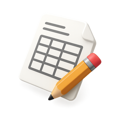 3D Icon of Document with Table and Pencil