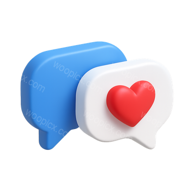 3D Heart Speech Bubbles Icon with Volume Effect