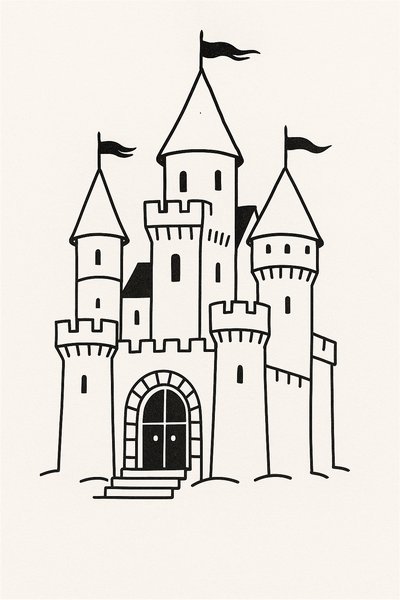Illustration of a Medieval Castle with Flags