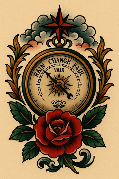 Vintage Tattoo Style Barometer with Floral Elements