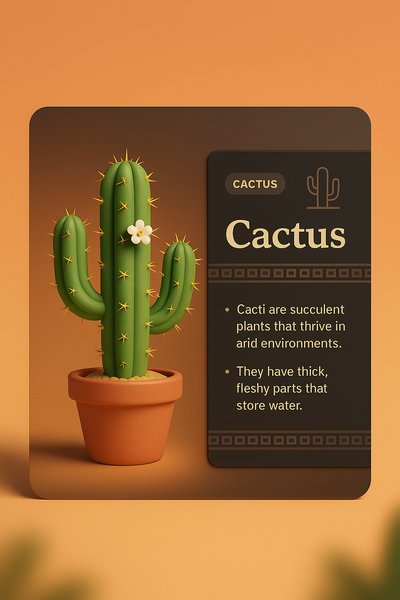 3D Cactus Illustration with Informative Overlay
