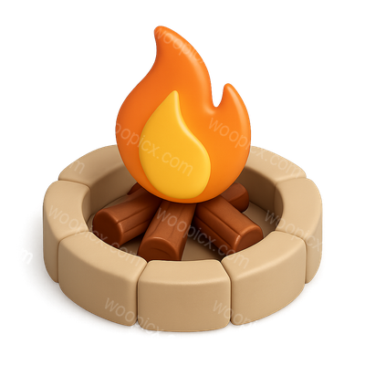 Stylish 3D Fire Pit Icon with Logs and Flame