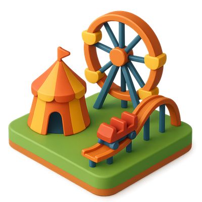 Colorful 3D Park Icon with Ferris Wheel and Slide