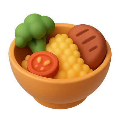 Colorful 3D Bowl with Vegetables and Meat Icon