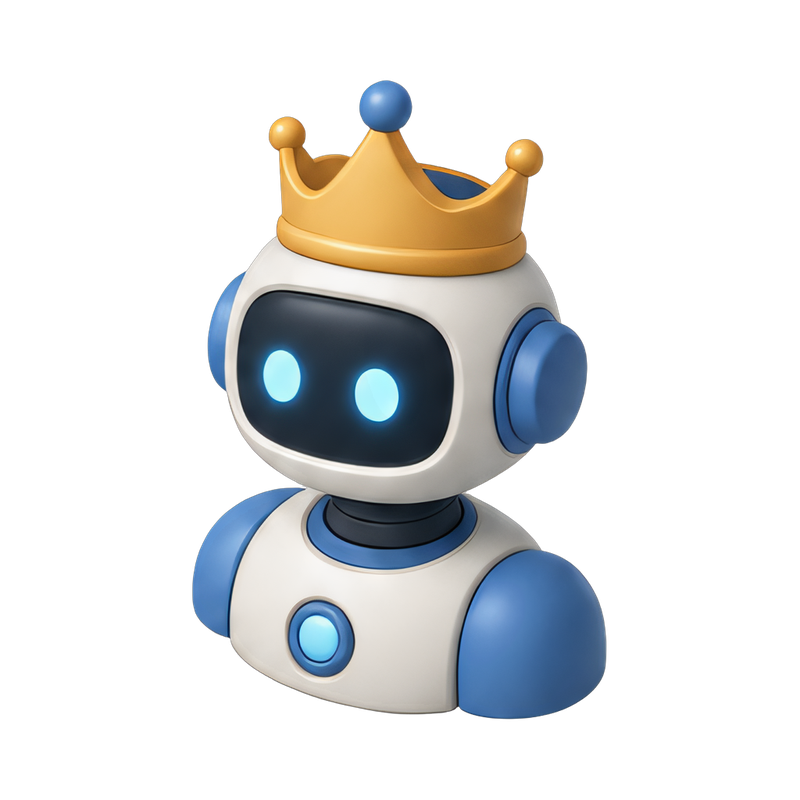 robot bust with crown decoration