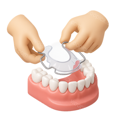 3D Dental Retainer Fitting Icon with Hands