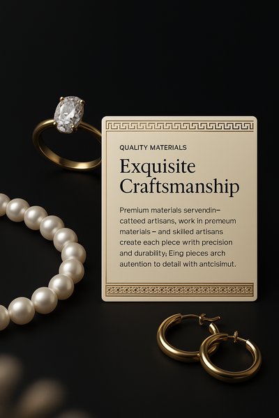 Elegant Jewelry Display on Black Background with Informative Tag