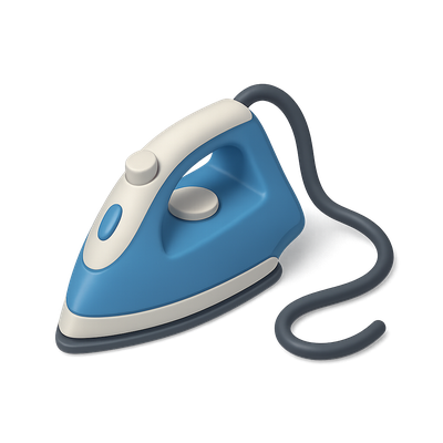 3D Isometric Iron Icon with Cord on Transparent Background