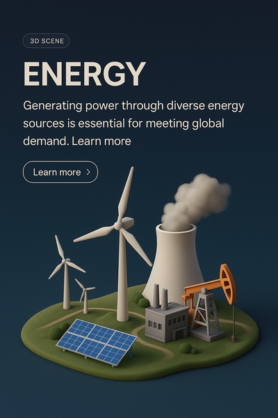 Captivating 3D Scene Depicting Energy Sources with Realistic Style