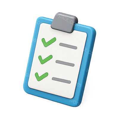 3D Checklist Icon with Green Check Marks