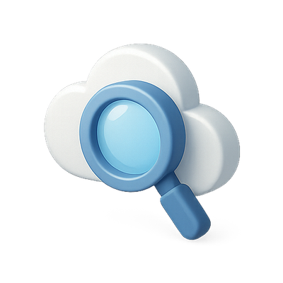 3D Cloud Search Icon with Magnifying Glass