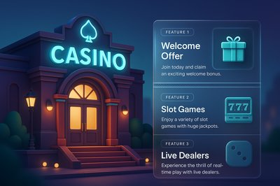 Inviting Casino Entrance with Features Overview