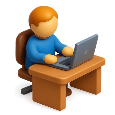 3D Icon of a Desk Worker Engaged in Work