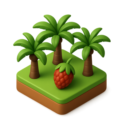 Colorful 3D Oil Palm Icon with Vegetation