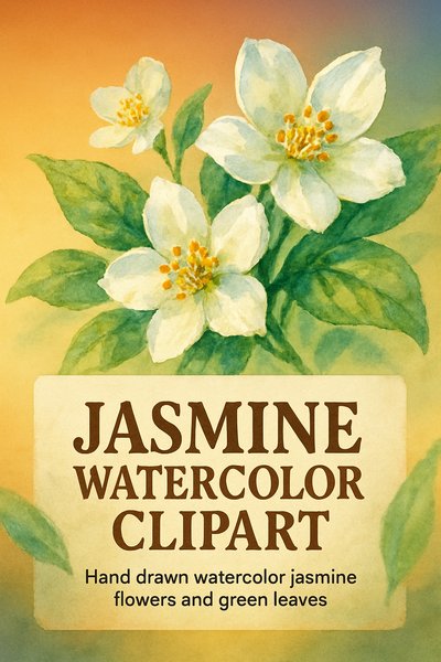 Hand-Drawn Jasmine Watercolor Clipart for Floral Designs