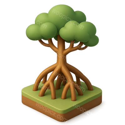 Stylized 3D Mangrove Swamp Icon with Volumetric Roots