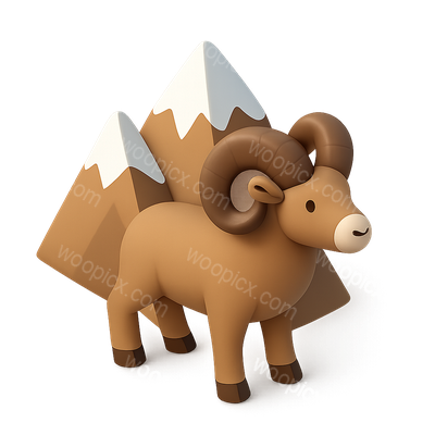 3D Bighorn Sheep Icon with Mountains in Background