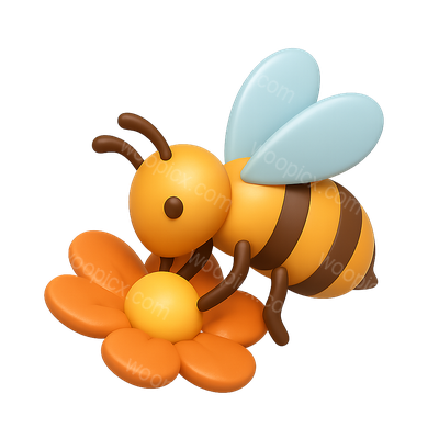 3D Icon of a Pollinating Bee Collecting Pollen