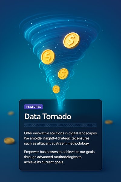 Dynamic Data Tornado Illustration with Glowing Coins