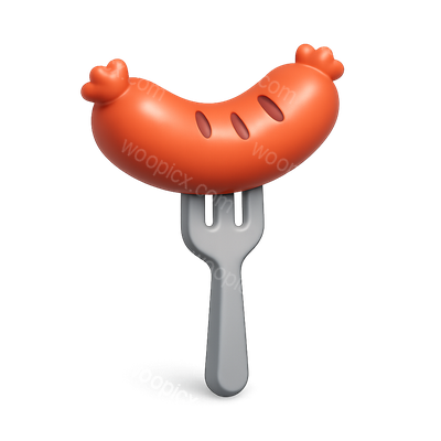 3D Icon of a Sausage on a Fork in Isometric View