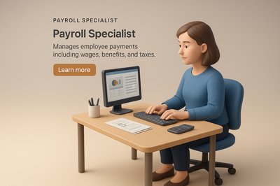 3D Scene of a Payroll Specialist Working at a Desk
