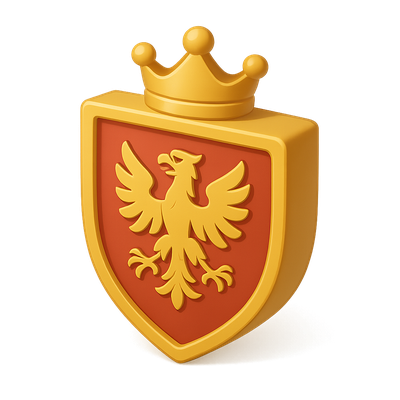 3D Golden Shield Icon with Crown and Eagle Design