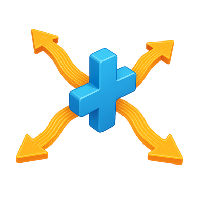 Multi-Directional Data Flow Icon in 3D Style