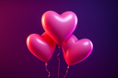 Three Pink Heart-Shaped Balloons on a Vibrant Background