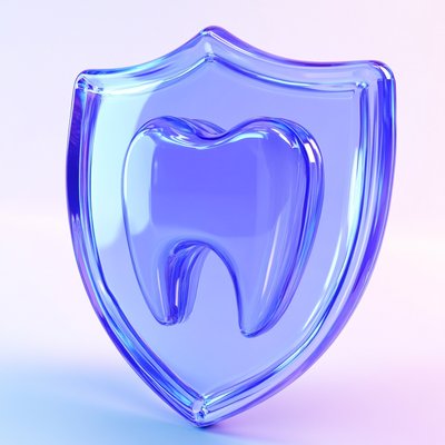 3D Tooth Icon Inside a Shield for Dental Protection Concept