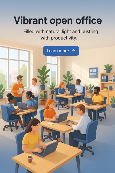 Vibrant Open Space Office Illustration with Natural Light