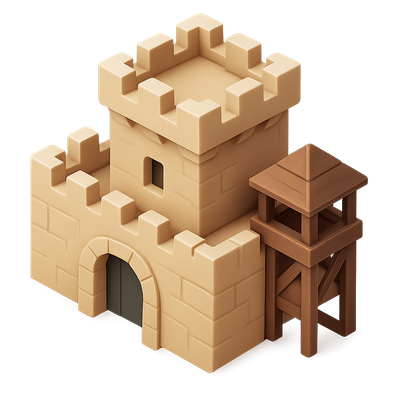 3D Isometric Fort Military Post Icon Design