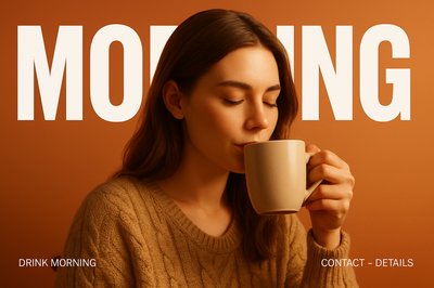 Cozy Morning Coffee Scene with Bold Typography