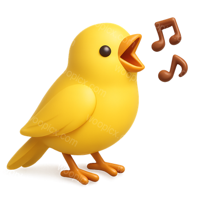 3D Icon of a Singing Canary with Musical Notes