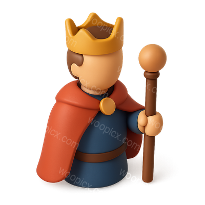 3D Icon of a Lord with Staff and Crown
