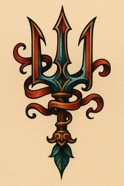 Intricate Artistic Design of a Trident with Decorative Elements