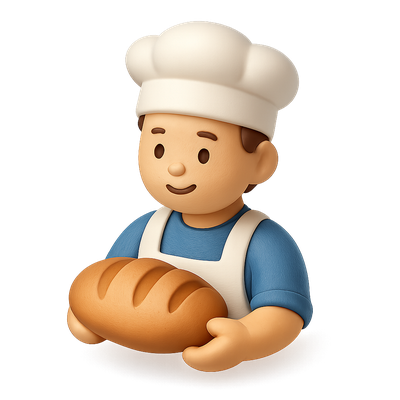 Charming 3D Baker Icon Holding Bread