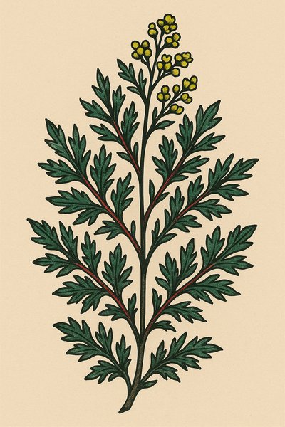 Illustration of a Green Plant with Yellow Flowers