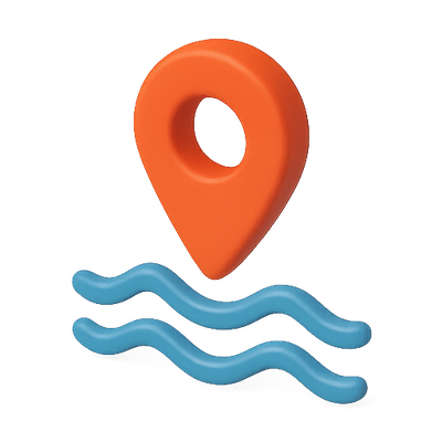 Stylized Location Pin with Water Waves Design