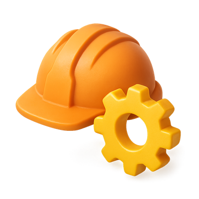 3D Construction Helmet and Gear Icon