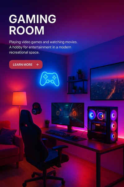 Vibrant Gaming Room with Neon Lights