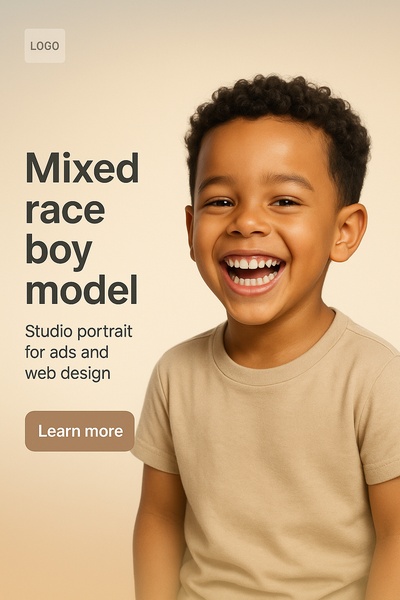 Happy Portrait of a Mixed Race Boy Model for Ads