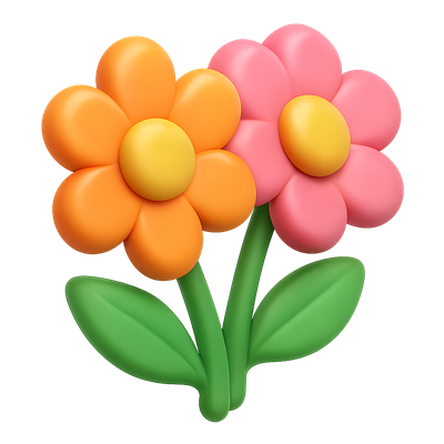 Vibrant Stylized 3D Flower Icon in Isometric View